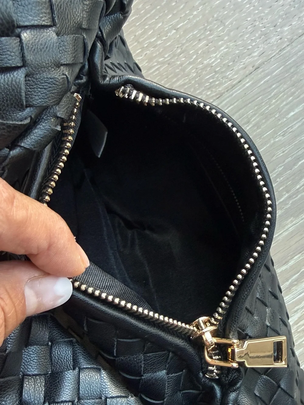 Anthropologie Melie Bianco Larissa woven mini purse. Black faux leather.
